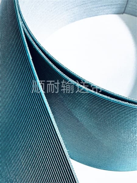 蓝绿色直条纹输送带｜顺耐输送带木材行业定制款