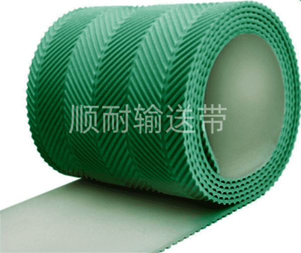 绿色鱼骨砂光机输送带|顺耐输送带木材行业定制款